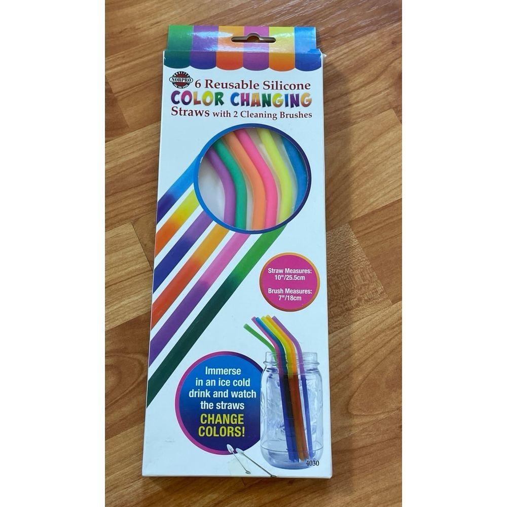 Box of 6 Reusable Silicone color Changing Straws